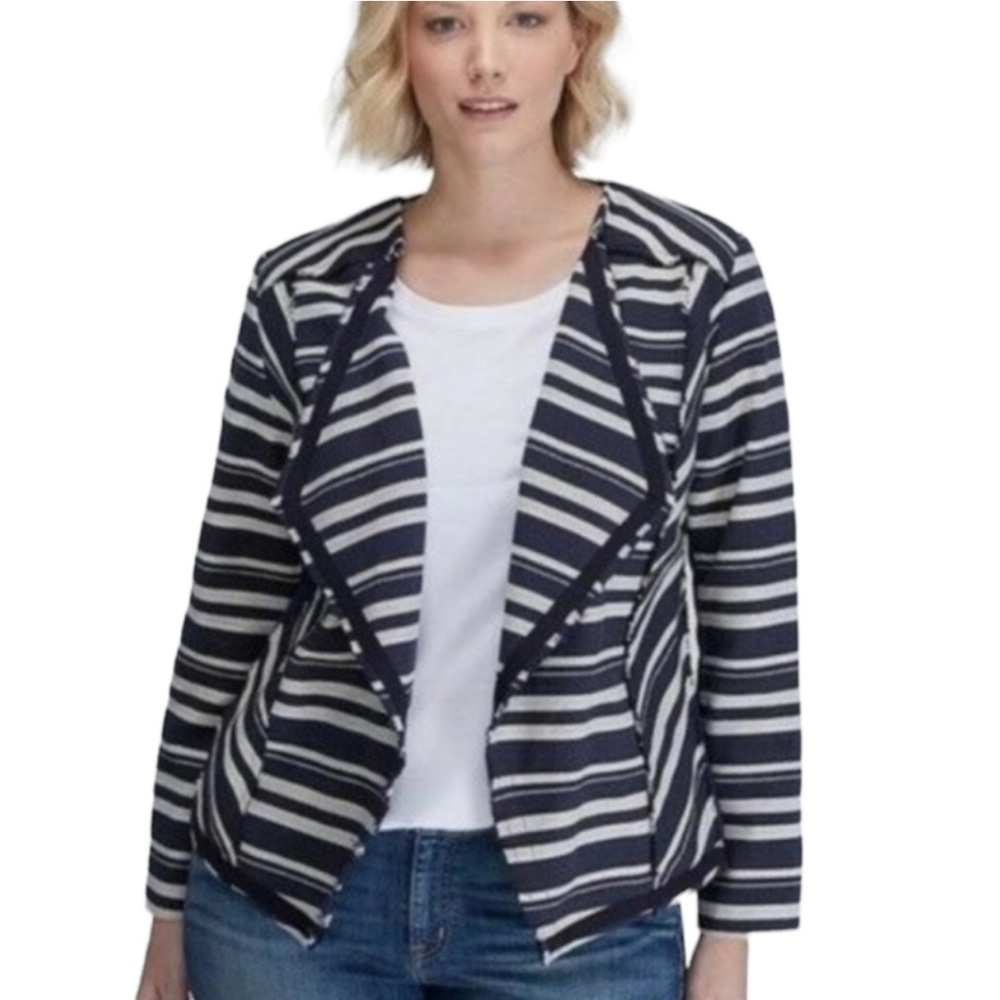 Lane Bryant Navy/Cream Waterfall Blazer